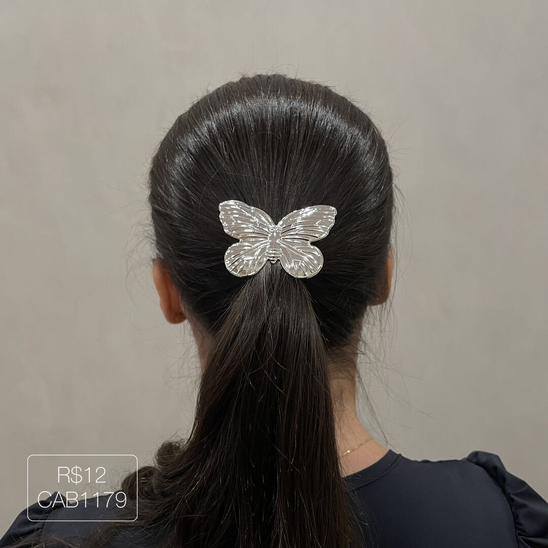 Pony Cuff Borboleta GG Liso Prateado